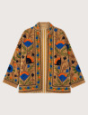 Mamouchka Veste Femme Sali en Velours Brodée à Motifs Floraux Camel