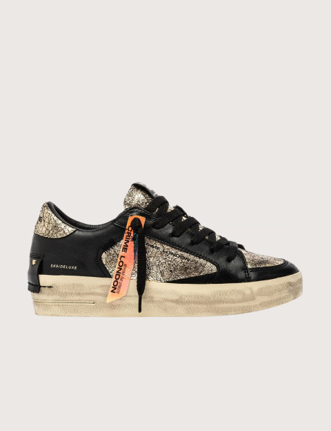 Crime London Baskets Basses Femme SK8 Deluxe Noir Doré