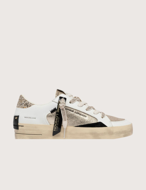 Crime London Baskets Basses Femme SK8 Blanc Doré