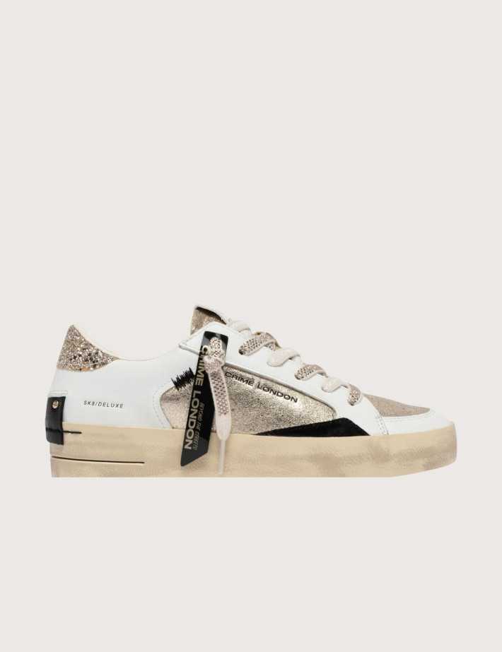 Crime London Baskets Basses Femme SK8 Blanc Doré