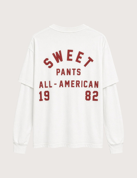 SWEET PANTS T-Shirt Double Manches Longues Unisex Heritage Blanc Blanc - 3