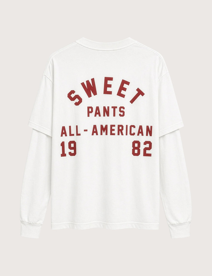 SWEET PANTS T-Shirt Double Manches Longues Unisex Heritage Blanc Blanc - 3