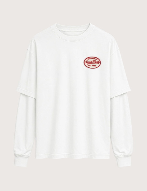 SWEET PANTS T-Shirt Double Manches Longues Unisex Heritage Blanc Blanc