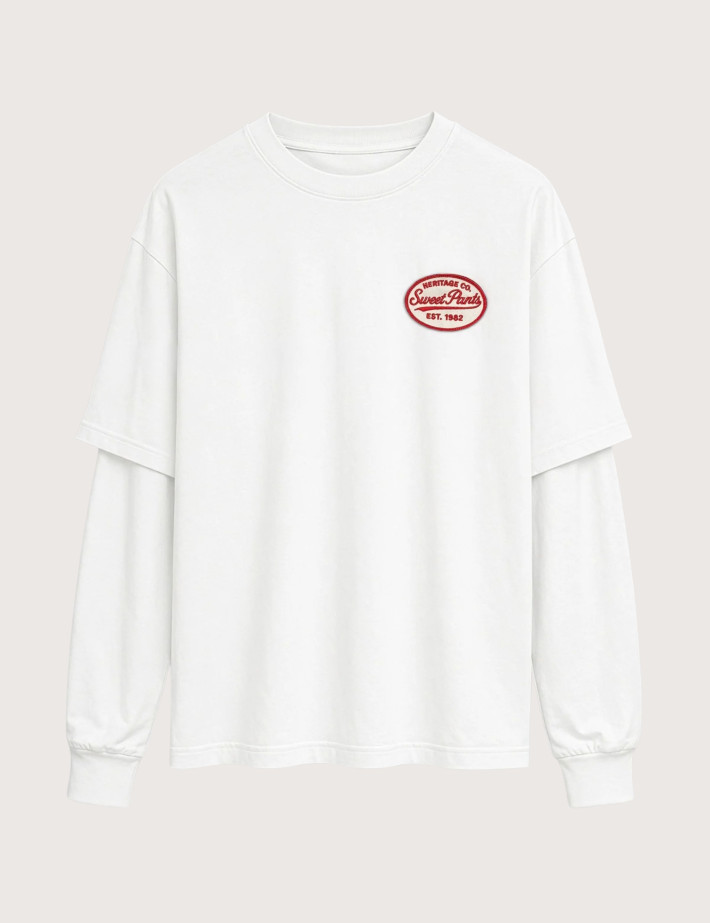 SWEET PANTS T-Shirt Double Manches Longues Unisex Heritage Blanc Blanc