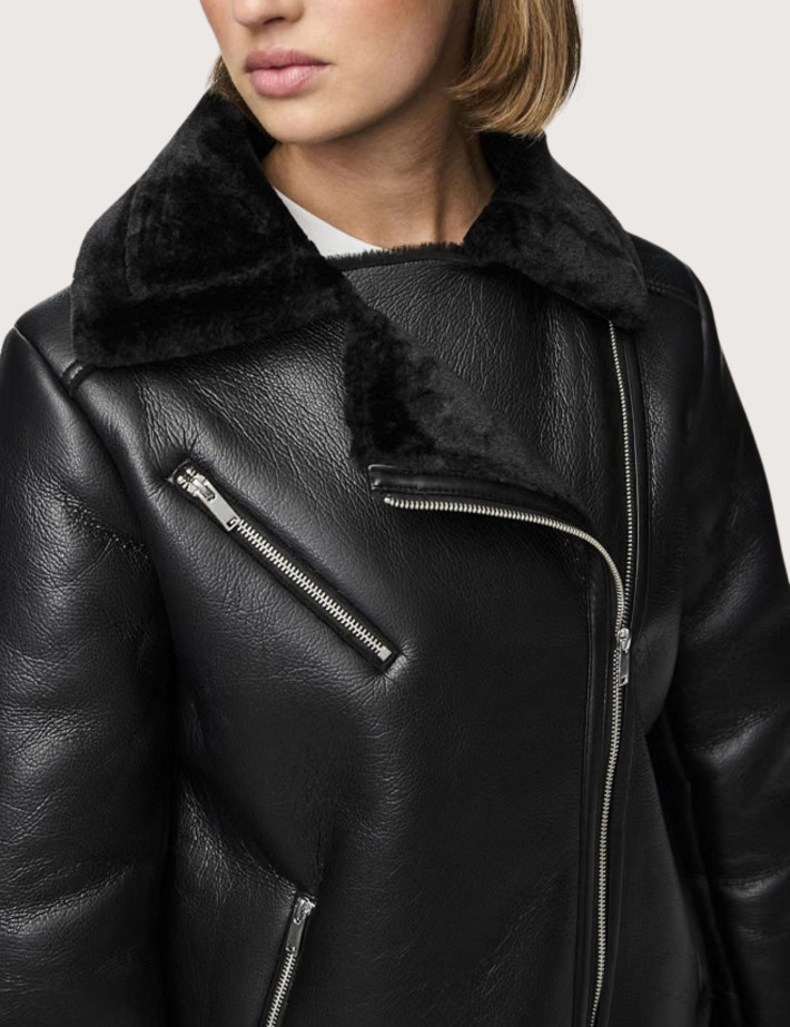 PIECES Blouson Femme Effet Cuir Aviateur Nora Noir - 2
