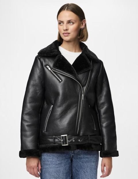 PIECES Blouson Femme Effet Cuir Aviateur Nora Noir - 4