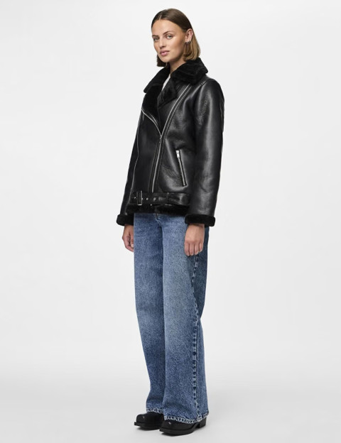 PIECES Blouson Femme Effet Cuir Aviateur Nora Noir - 6