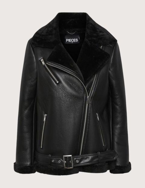PIECES Blouson Femme Effet Cuir Aviateur Nora Noir