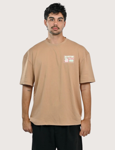 Natif T-Shirt Unisexe Manches Courtes Maison de Vacances Marron - 2