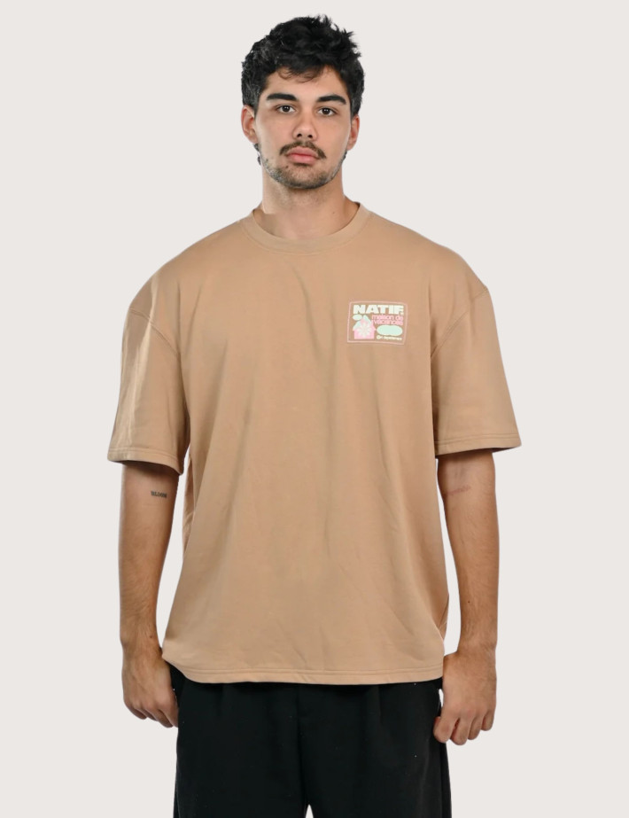 Natif T-Shirt Unisexe Manches Courtes Maison de Vacances Marron - 2
