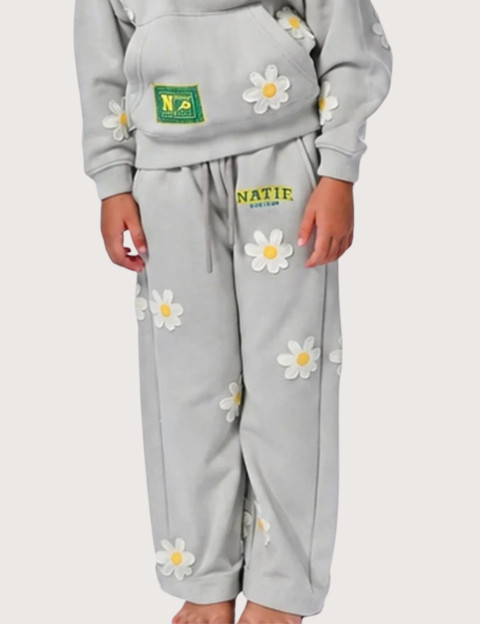 Natif Pantalon Enfant Heritage Motifs Fleurs Gris