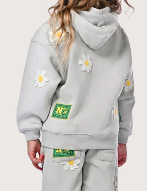 Natif Sweat Capuche Enfant Heritage Motifs Fleurs Gris