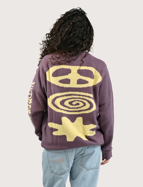 Natif Pull Unisexe en Maille Jacquard Totem Violet - 2