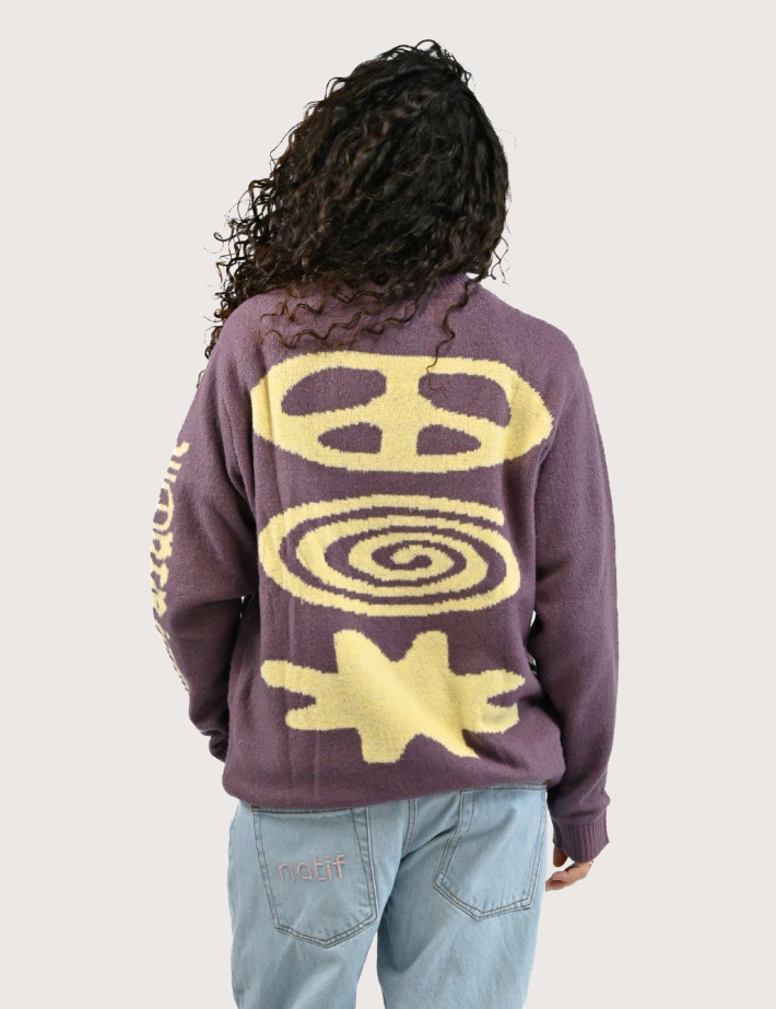 Natif Pull Unisexe en Maille Jacquard Totem Violet - 2