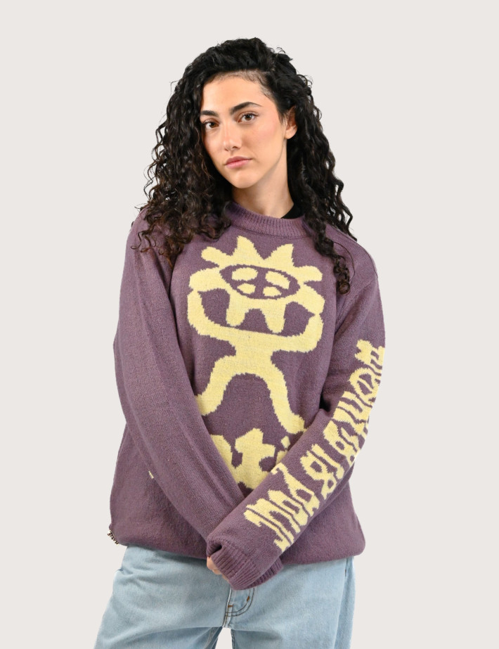 Natif Pull Unisexe en Maille Jacquard Totem Violet
