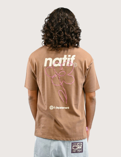 Natif T-Shirt Unisexe Manches Courtes Flower Art Marron - 2