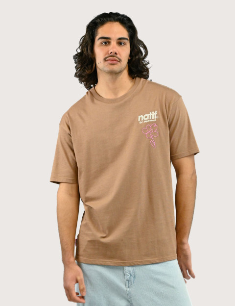 Natif T-Shirt Unisexe Manches Courtes Flower Art Marron
