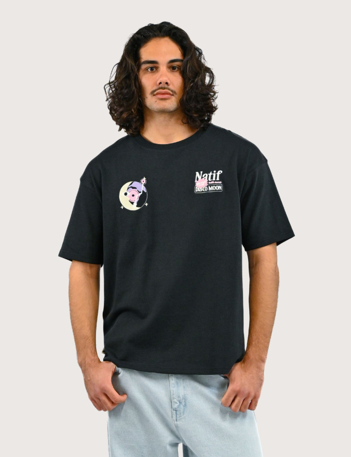 Natif T-Shirt Unisexe Manches Courtes Disco Moon Noir