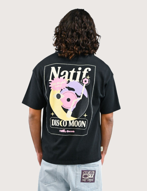 Natif T-Shirt Unisexe Manches Courtes Disco Moon Noir - 2