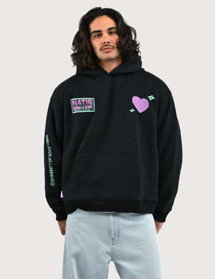 Natif Sweat Capuche Unisexe Send Of Love Noir