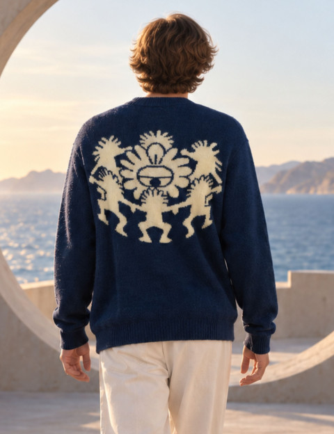 Natif Pull Unisexe en Maille Jacquard Tribu Marine - 5
