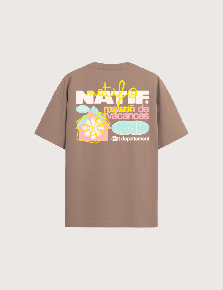 Natif T-Shirt Enfant Manches Courtes Maison de Vacances Marron - 3