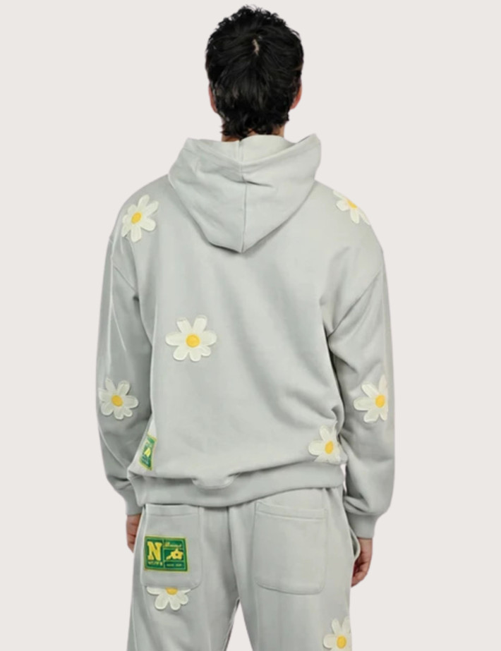 Natif Sweat Capuche Unisexe Heritage Motifs Fleurs Gris - 3