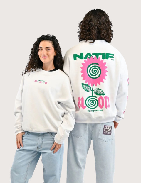 Natif Sweat Unisexe Loose Bloom 27 Blanc