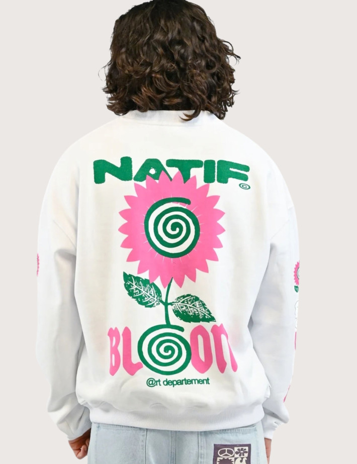 Natif Sweat Unisexe Loose Bloom 27 Blanc - 4