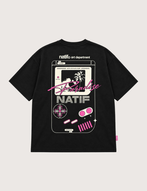 Natif T-Shirt Unisexe Manches Courtes Gameboy Paradise Noir - 3