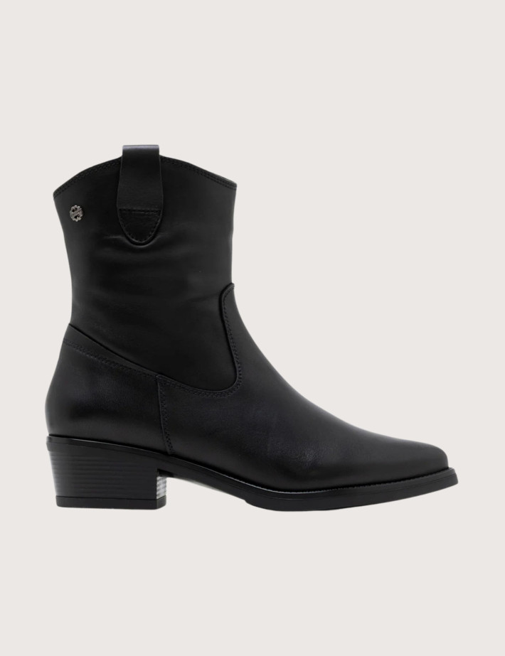 PORRONET Bottines Santiags Femme en Cuir Noir