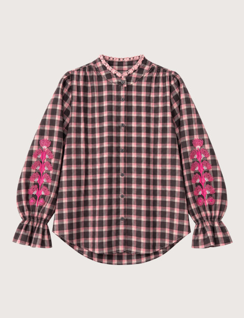 Adoré Chemise Femme Kimber à Carreaux Anthracite Rose