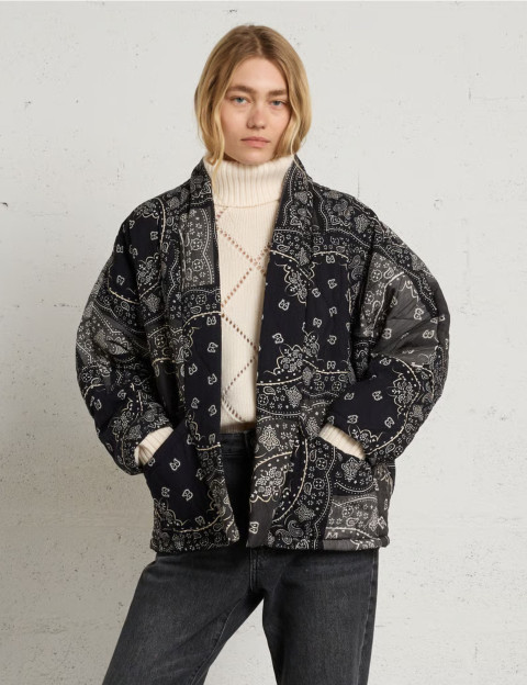 AOKYANOS Veste Kimono Femme Chicago Bandana Patch Noir - 3