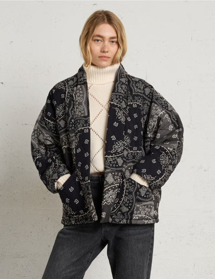 AOKYANOS Veste Kimono Femme Chicago Bandana Patch Noir - 3
