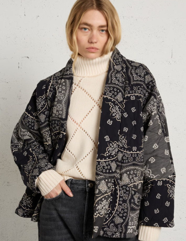 AOKYANOS Veste Kimono Femme Chicago Bandana Patch Noir - 4