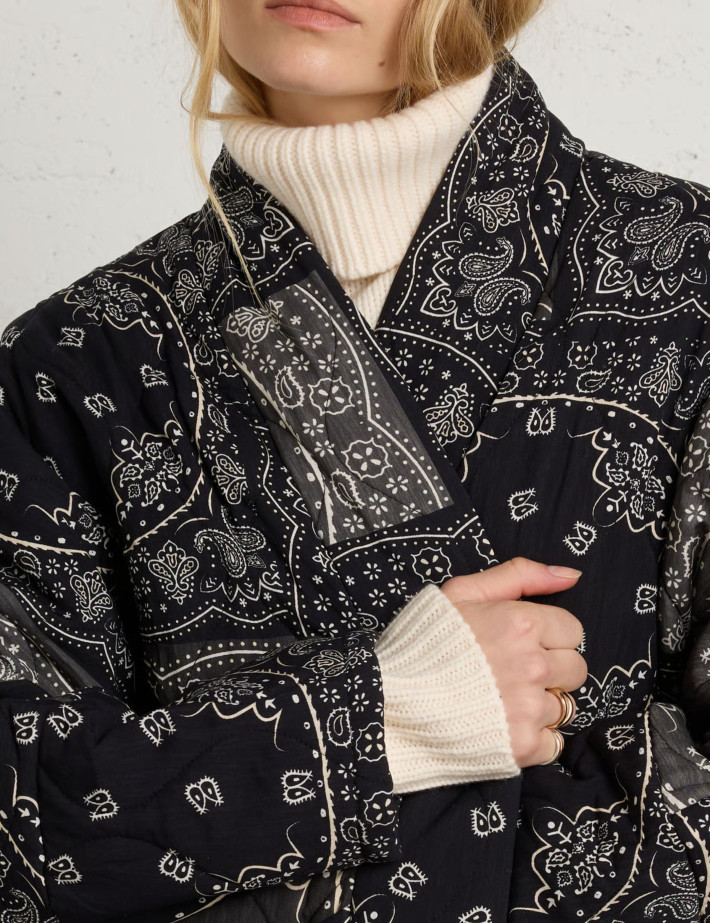 AOKYANOS Veste Kimono Femme Chicago Bandana Patch Noir - 5