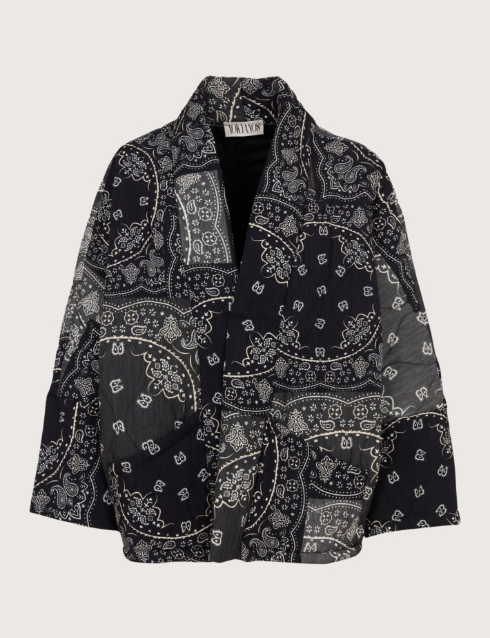 AOKYANOS Veste Kimono Femme Chicago Bandana Patch Noir