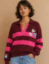 Pull Femme Oriane Rayé Bordeaux Rose Adoré