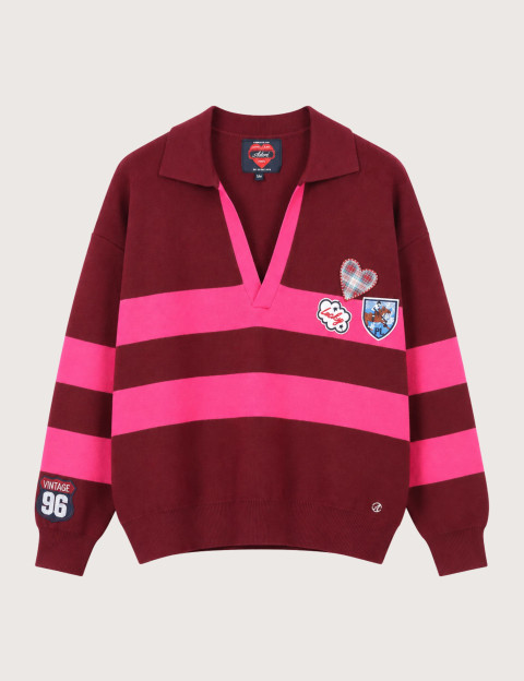 Adoré Pull Femme Oriane Rayé Bordeaux Rose