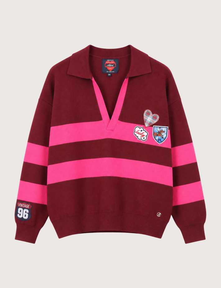 Adoré Pull Femme Oriane Rayé Bordeaux Rose