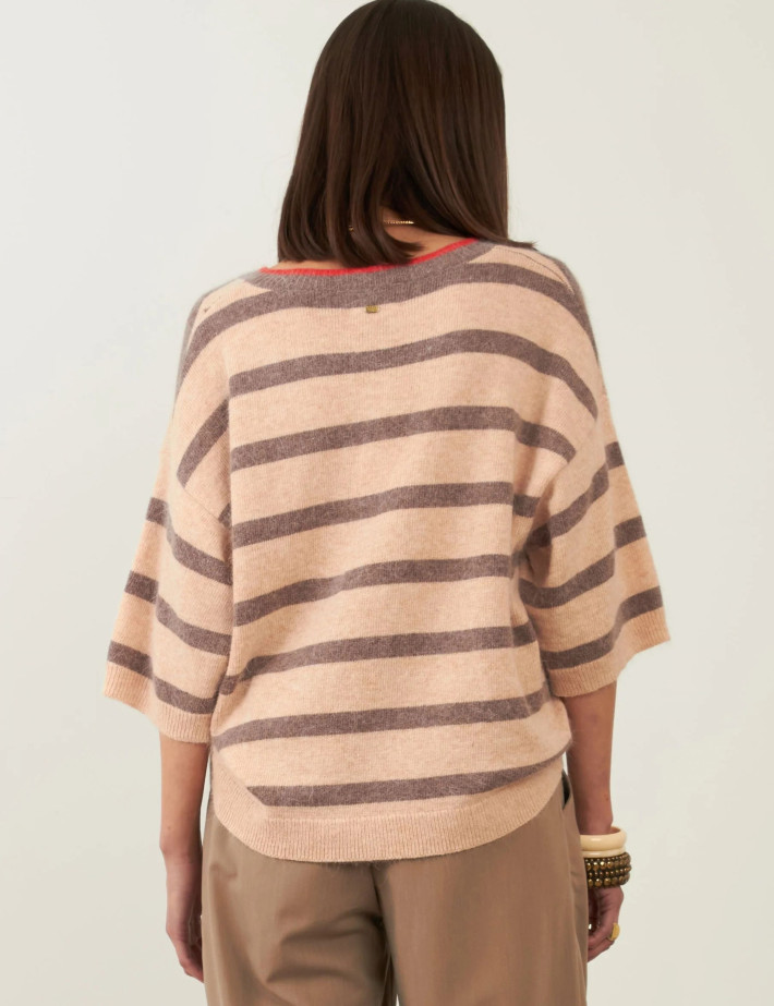 Minuit12 Pull Femme en Maille Kool Rayé - 4