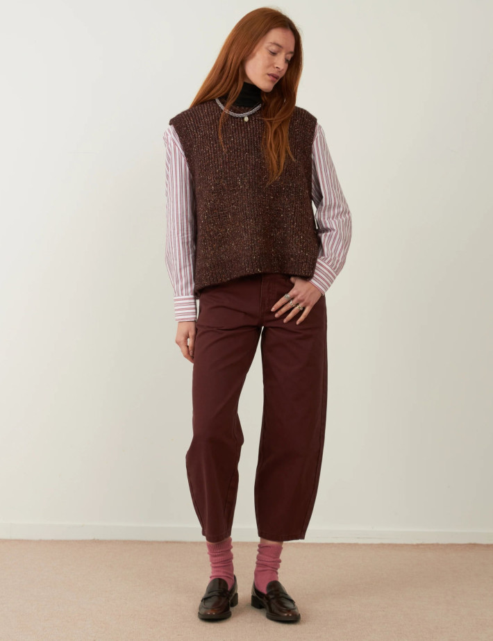 Minuit12 Pull Femme en Maille Podium Choco - 3