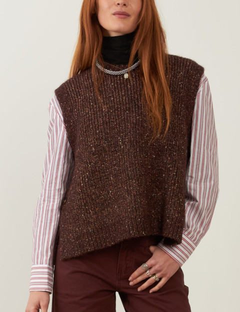 Minuit12 Pull Femme en Maille Podium Choco