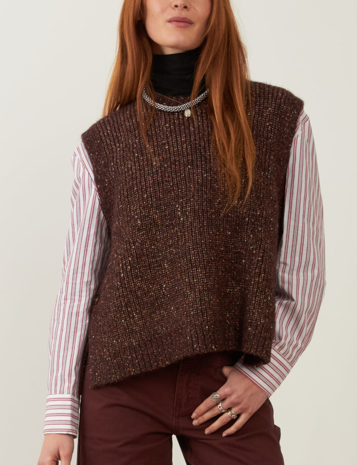 Minuit12 Pull Femme en Maille Podium Choco