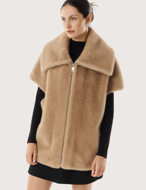 Giovanni Paris Veste Femme Fausse Fourrure sans Manches Emily Taupe - 2
