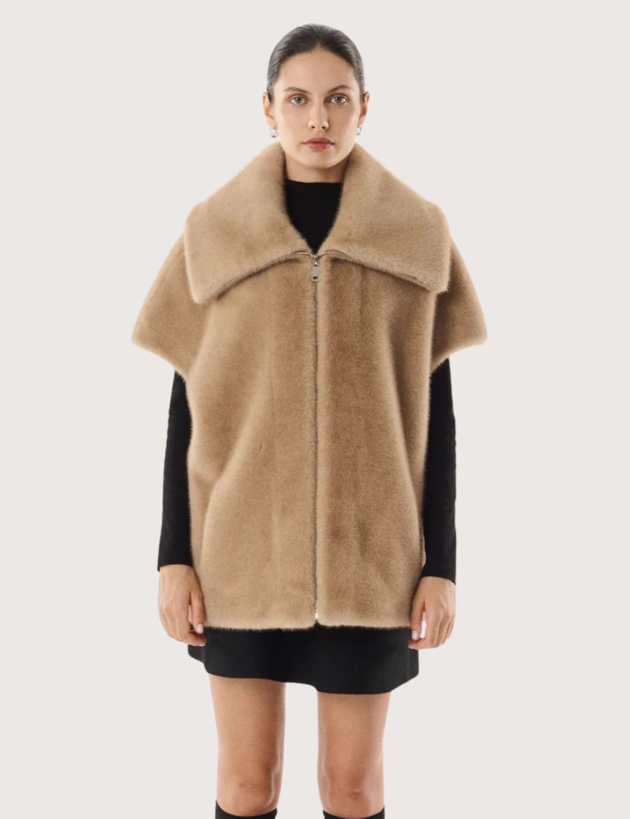 Giovanni Paris Veste Femme Fausse Fourrure sans Manches Emily Taupe