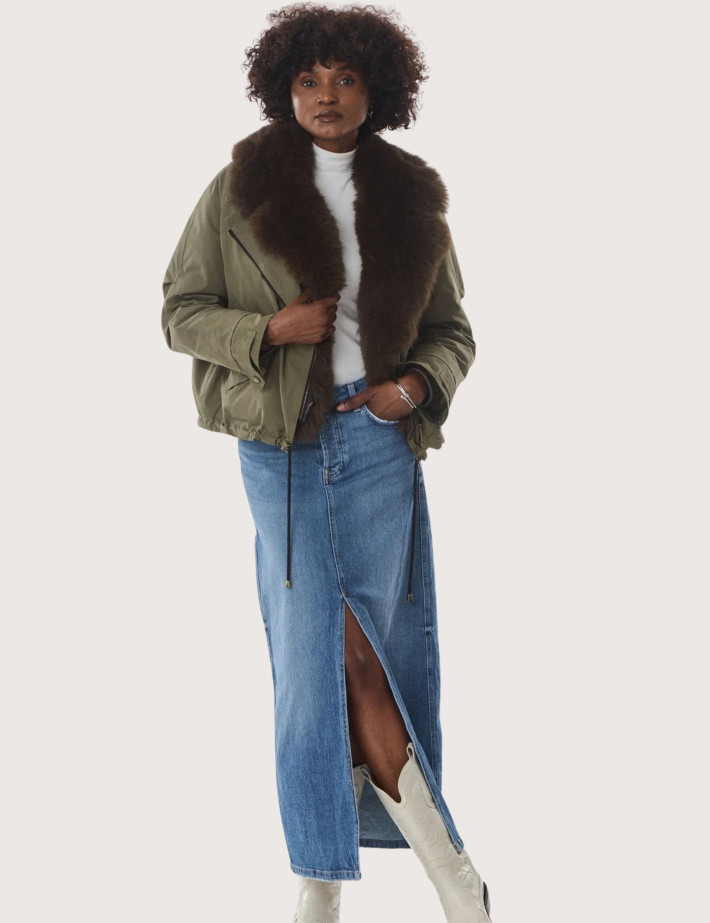 Giovanni Paris Bomber Femme Col Fourrure Erin Kaki - 3
