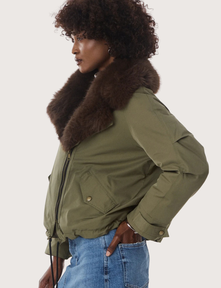 Giovanni Paris Bomber Femme Col Fourrure Erin Kaki - 2