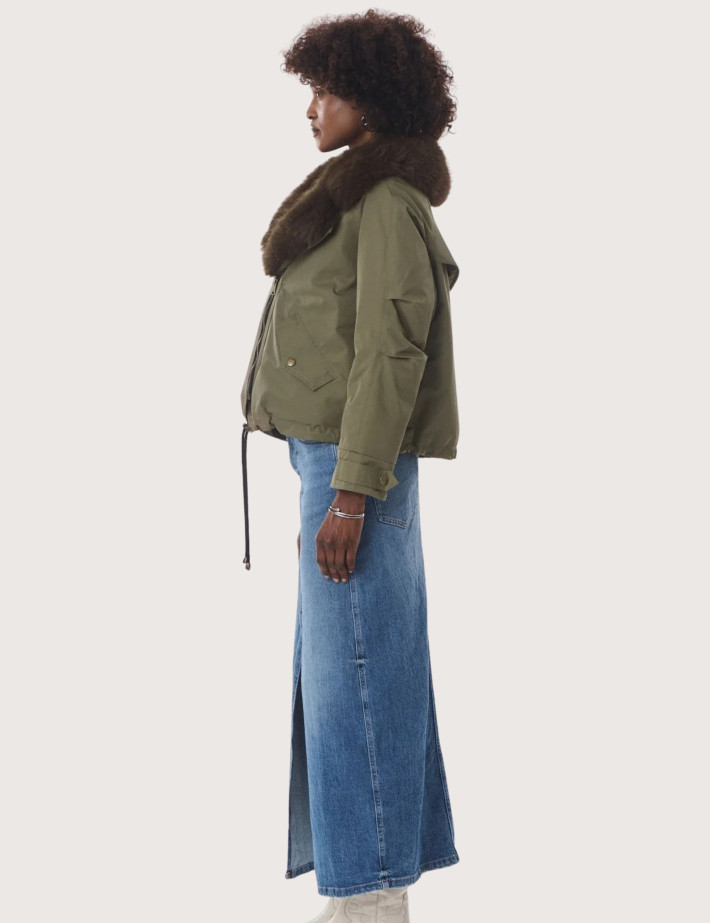 Giovanni Paris Bomber Femme Col Fourrure Erin Kaki - 5
