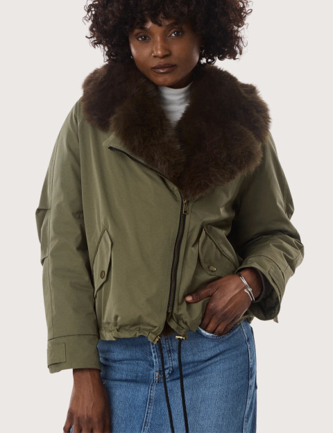 Giovanni Paris Bomber Femme Col Fourrure Erin Kaki